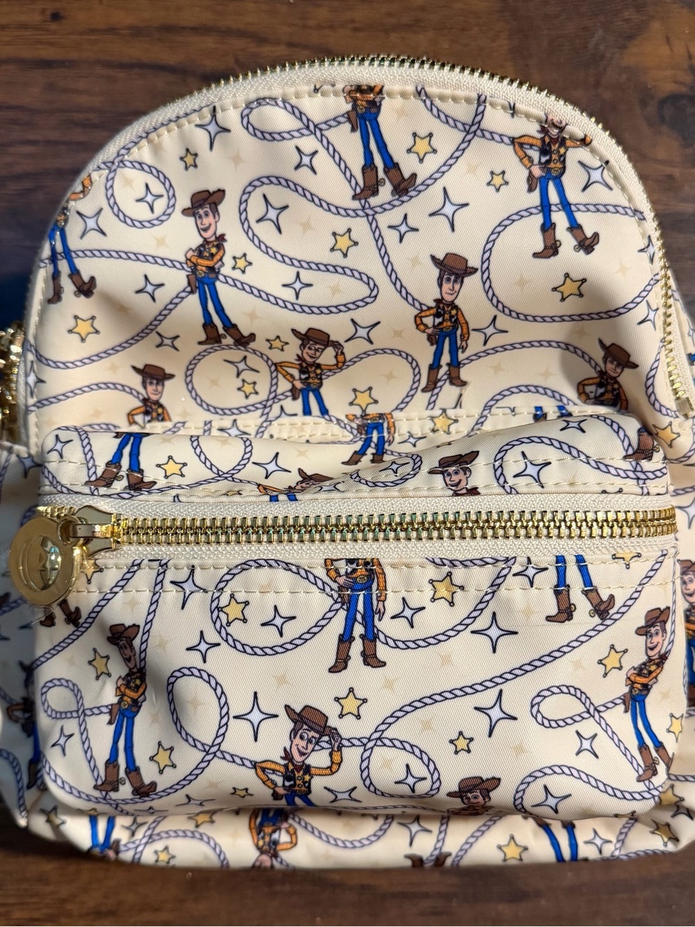 Stoney Clover Lane Cream Mini Backpack Pouch with Gold Trim